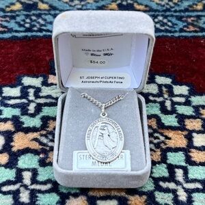 St. Joseph of Cupertino Sterling Silver Large Oval Religious Medal Necklace